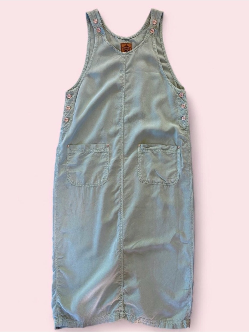 Vintage 90s Sage Green Pinafore Maxi Dress Large